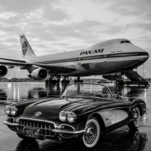 PAN AM & Corvette am Airport schwarz weiss