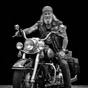 Biker Rocker Harley Old Man schwarz weiss