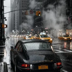Retro Porsche New York Taxis schwarz weiss gelb