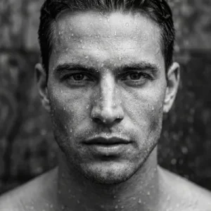 Beach Boy Man Gesicht Wassertropfen schwarz weiss