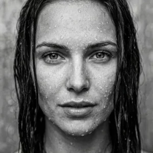Beach Girl Wassertropfen Gesicht schwarz weiss