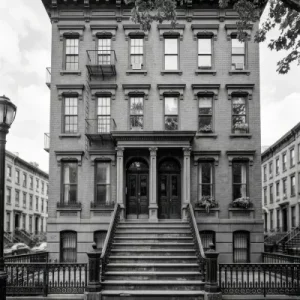 New York Brooklyn Haus Treppe schwarz weiss