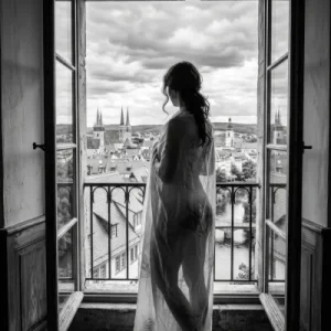 Sexy Woman Fenster schwarz weiss