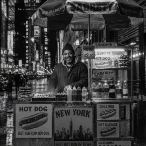 New York Hot Dog Stand schwarz weiss