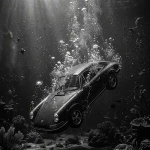 Porsche under Water schwarz weiss