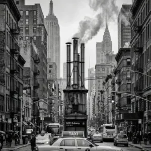 New Yorker Skyline, Taxi, Empire State Building, schwarz-weiß